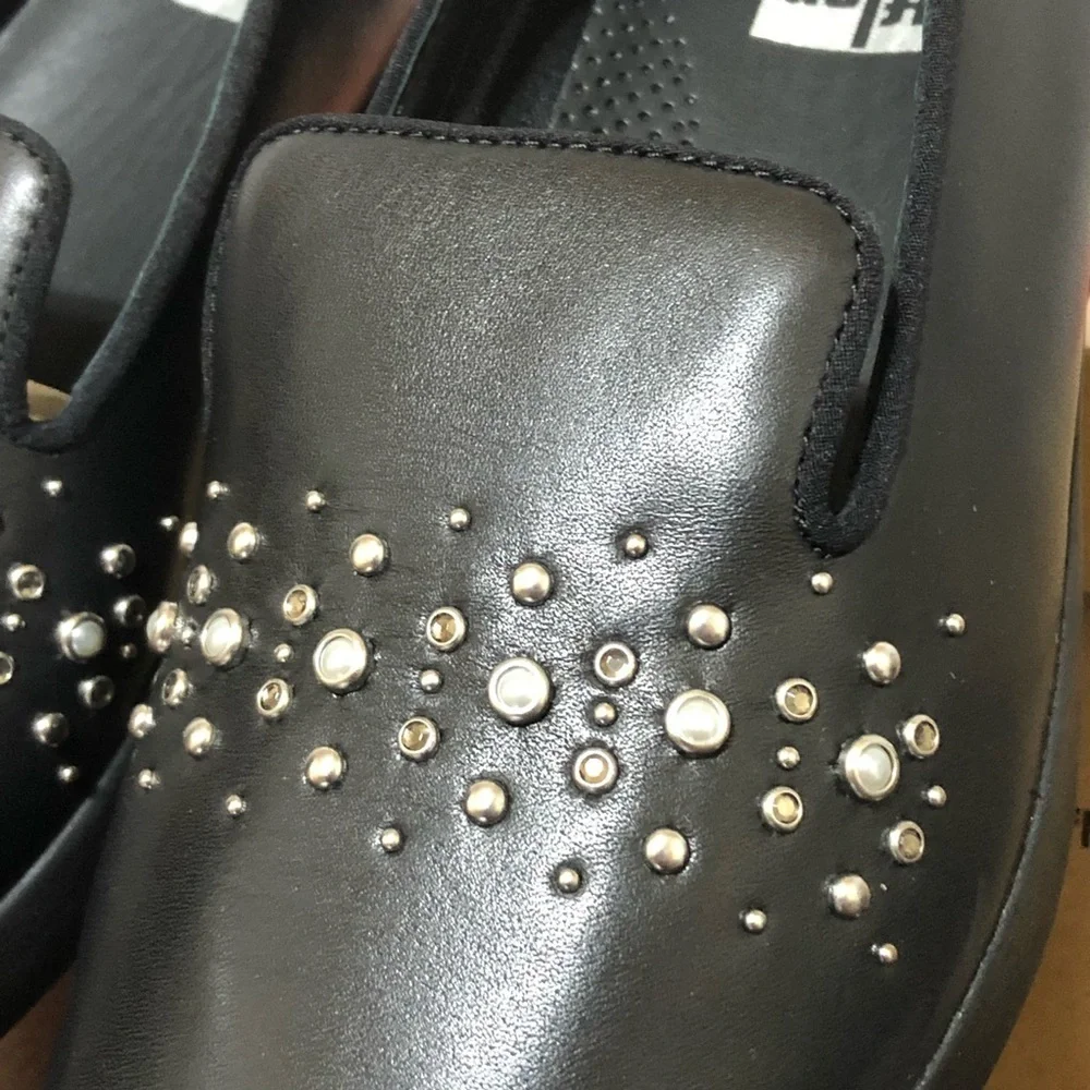 FitFlop Audrey Pearl Stud Smoking Slippers Black Studded Women's Shoes 6.5 NiB